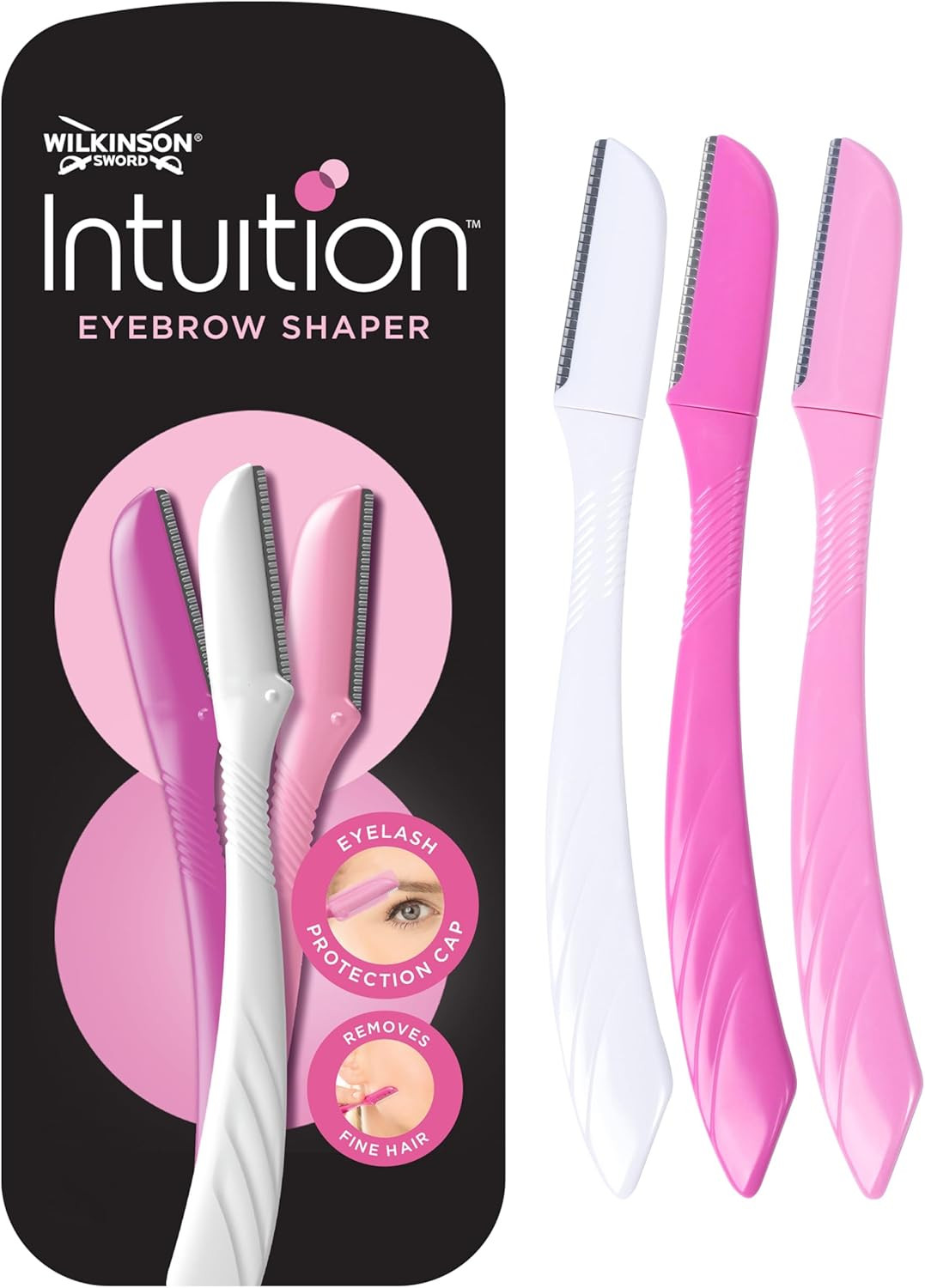 WILKINSON SWORD - Intuition Eyebrow Shaper | Facial Hair Remover and Trimmer | Exfoliating Dermaplaning Tool | 3 x Disposable Razors