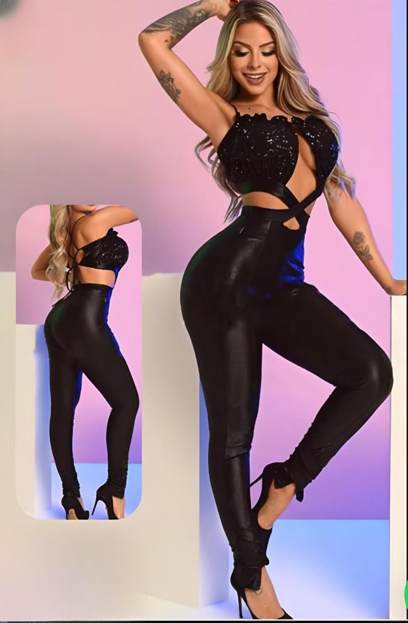 Leather lingerie jumpsuit